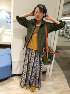 「アイテム（スカート、ブルー系）」を使った、たかいずみっとさん（レディース・158cm）の春コーディネート