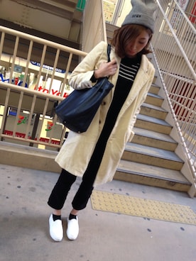 「RCWB（アールシーダブリュービー）のアイテム（帽子）」を使った、miho.さん（レディース・164cm）の冬コーディネート