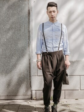 「アイテム（オールインワン・サロペット）」を使った、邵佳さん（メンズ・178cm・20代）の秋コーディネート