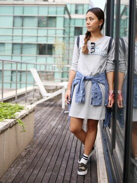 「ダンガリーシャツ」｜「アイテム（その他シューズ）」を使った、Kitamuraさん（レディース・168cm）の夏コーディネート