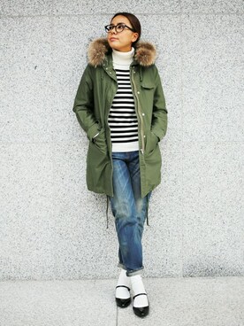 「green label relaxing（グリーンレーベルリラクシング）のアイテム（モッズコート）」を使った、Kitamuraさん（レディース・168cm）の秋コーディネート