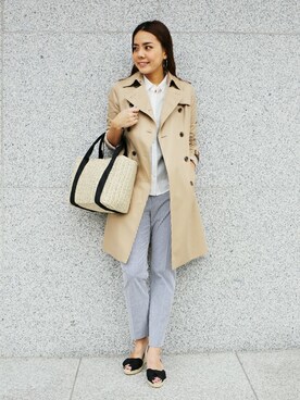 「ウェッジソール」｜「アイテム（トレンチコート）」を使った、Kitamuraさん（レディース・168cm）の春コーディネート