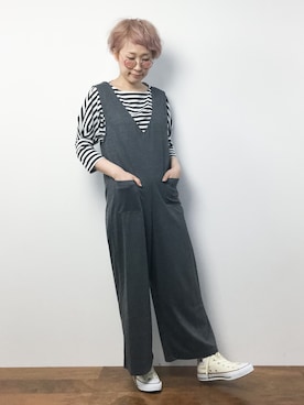 「UP START（アップスタート）のアイテム（オールインワン・サロペット）」を使った、ひいこさん（レディース・154cm）の夏コーディネート
