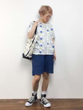 「にゃー（ニャー）のアイテム（パンツ）」を使った、ひいこさん（レディース・154cm）の夏コーディネート