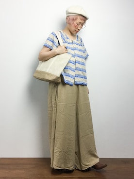 「トートバック」｜「アイテム（オールインワン・サロペット）」を使った、ひいこさん（レディース・154cm）の夏コーディネート