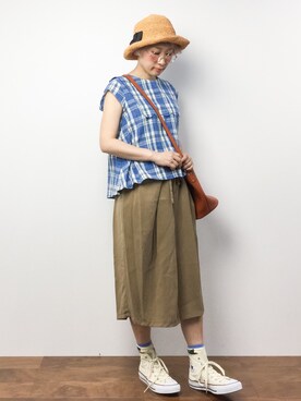 「テンセル」｜「アイテム（パンツ）」を使った、ひいこさん（レディース・154cm）の夏コーディネート