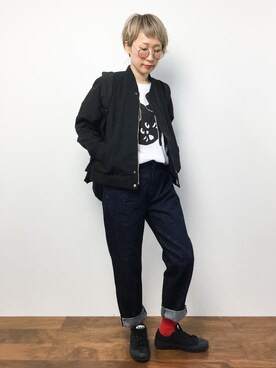 「にゃー」｜「アイテム（ブルゾン）」を使った、ひいこさん（レディース・154cm）の秋コーディネート