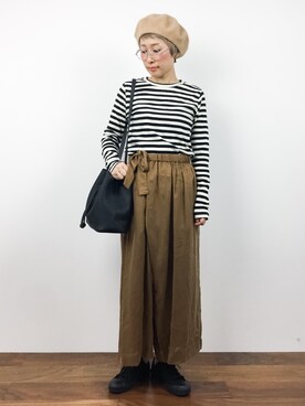 「ウエストイン」｜「アイテム（ハンチング/ベレー帽）」を使った、ひいこさん（レディース・154cm）の秋コーディネート