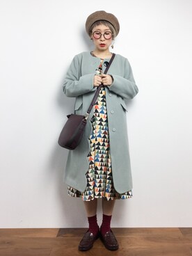 「スカラップ」｜「アイテム（ノーカラージャケット）」を使った、ひいこさん（レディース・154cm）の秋コーディネート