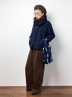 「ADAM ET ROPE'（アダムエロペ）のアイテム（ハンチング/ベレー帽）」を使った、ひいこさん（レディース・154cm）の秋コーディネート