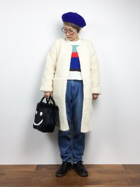 「コクーンコート」｜「アイテム（帽子）」を使った、ひいこさん（レディース・154cm）の秋コーディネート