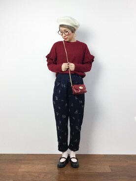 「ウエストイン」｜「アイテム（ハンチング/ベレー帽）」を使った、ひいこさん（レディース・154cm）の秋コーディネート