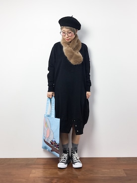 「unrelaxing（アンリラクシング）のアイテム（ハンチング/ベレー帽）」を使った、ひいこさん（レディース・154cm）の秋コーディネート