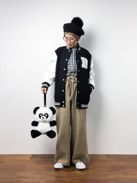 「ウエストイン」｜「アイテム（スタジャン）」を使った、ひいこさん（レディース・154cm）の冬コーディネート