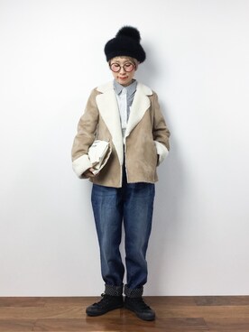 「ROPE' PICNIC（ロペピクニック）のアイテム（ムートンコート）」を使った、ひいこさん（レディース・154cm）の冬コーディネート