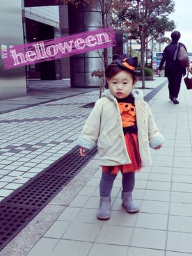 「アイテム（ブーツ、シルバー系）」を使った、NONOKANさん（キッズ・80cm）の秋コーディネート