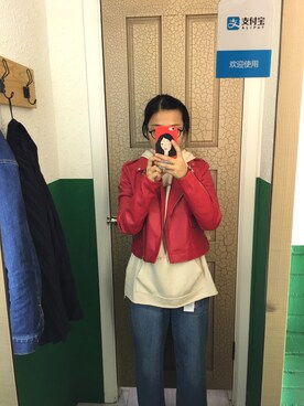 「PULL&BEAR（プルアンドベア）のアイテム（ライダースジャケット）」を使った、风筝与风_Annsさん（レディース・168cm）の秋コーディネート