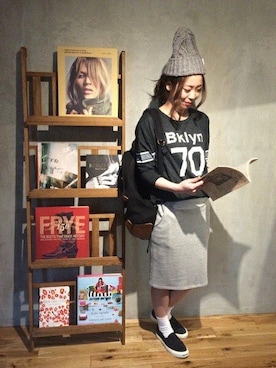 「TODAYFUL（トゥデイフル）のアイテム（ニットキャップ/ビーニー）」を使った、KAORIさん（レディース・163cm）の春コーディネート