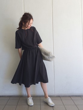 「ひざ丈スカート」｜「アイテム（ワンピース/ドレス）」を使った、KAORIさん（レディース・163cm）の夏コーディネート