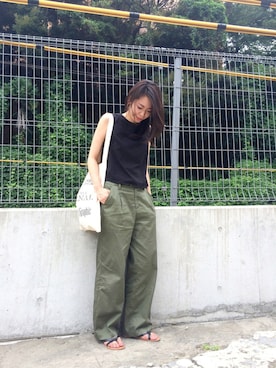 「TODAYFUL（トゥデイフル）のVintageトートバッグ（トートバッグ）」を使った、KAORIさん（レディース・163cm）の夏コーディネート