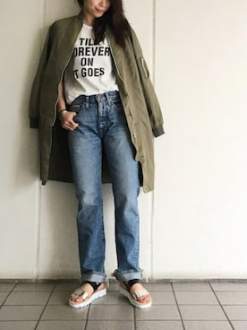 「TODAYFUL（トゥデイフル）のアイテム（ミリタリージャケット）」を使った、KAORIさん（レディース・163cm）の春コーディネート