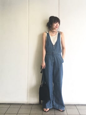 「TODAYFUL（トゥデイフル）のアイテム（サロペット/オーバーオール）」を使った、KAORIさん（レディース・163cm）の夏コーディネート