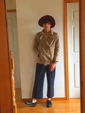 「ツバ広ハット」｜「アイテム（ピーコート）」を使った、おっきー/okky さん（メンズ・177cm）の秋コーディネート