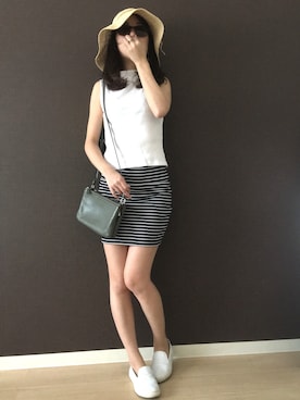 「PETIT BATEAU（プチバトー）のアイテム（スカート）」を使った、dollar yen kipさん（レディース・158cm）の春コーディネート