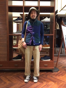 「ツバ広ハット」｜おおかわともひろさん（メンズ・169cm）の秋コーディネート