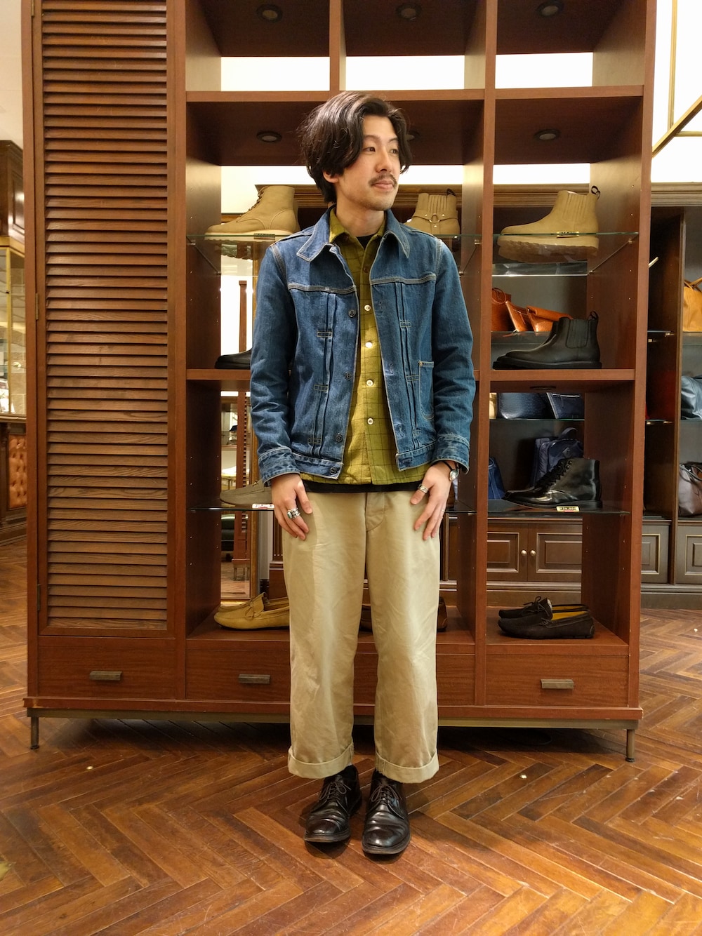 「nano・universe、ciname、PENDLETON、Red Kap、used、healthknit、ALDEN」｜「NANO universeのアイテム（デニムジャケット、ブルー系）」を使った、おおかわともひろさん（メンズ・169cm）の冬コーディネートの1枚目の写真