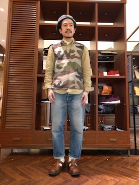 「アイテム（ハンチング/ベレー帽）」を使った、おおかわともひろさん（メンズ・169cm）の冬コーディネート