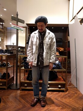 「NANO universe（ナノユニバース）のアイテム（ハンチング/ベレー帽）」を使った、おおかわともひろさん（メンズ・169cm）の秋コーディネート