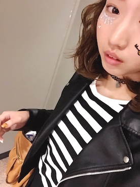 「USJ」｜「アイテム（ライダースジャケット）」を使った、aiminさん（レディース・165cm）の秋コーディネート
