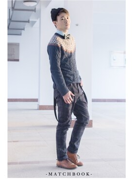 「school」｜「アイテム（スウェット）」を使った、詹孟Xさん（メンズ・170cm）の春コーディネート