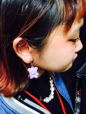 「アイテム（アクセサリー、パープル系）」を使った、THANK YOU MARTさん（レディース・155cm）の冬コーディネート