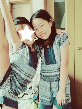 「双子コーデ」｜「アイテム（つなぎ/オールインワン）」を使った、hanasanaさん（キッズ・130cm）の夏コーディネート