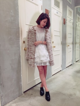 「ラビットファー」｜「アイテム（ワンピース/ドレス）」を使った、anna kuwayamaさん（レディース・156cm）の秋コーディネート
