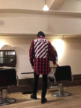 「OFF-WHITE」｜「アイテム（ニットキャップ/ビーニー）」を使った、tomohironakajimaさん（メンズ・179cm）の冬コーディネート