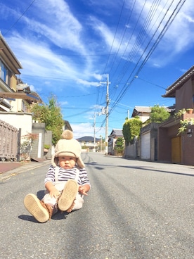 「ポンポン付きニット帽」｜いちかまるさん（キッズ・90cm）の秋コーディネート
