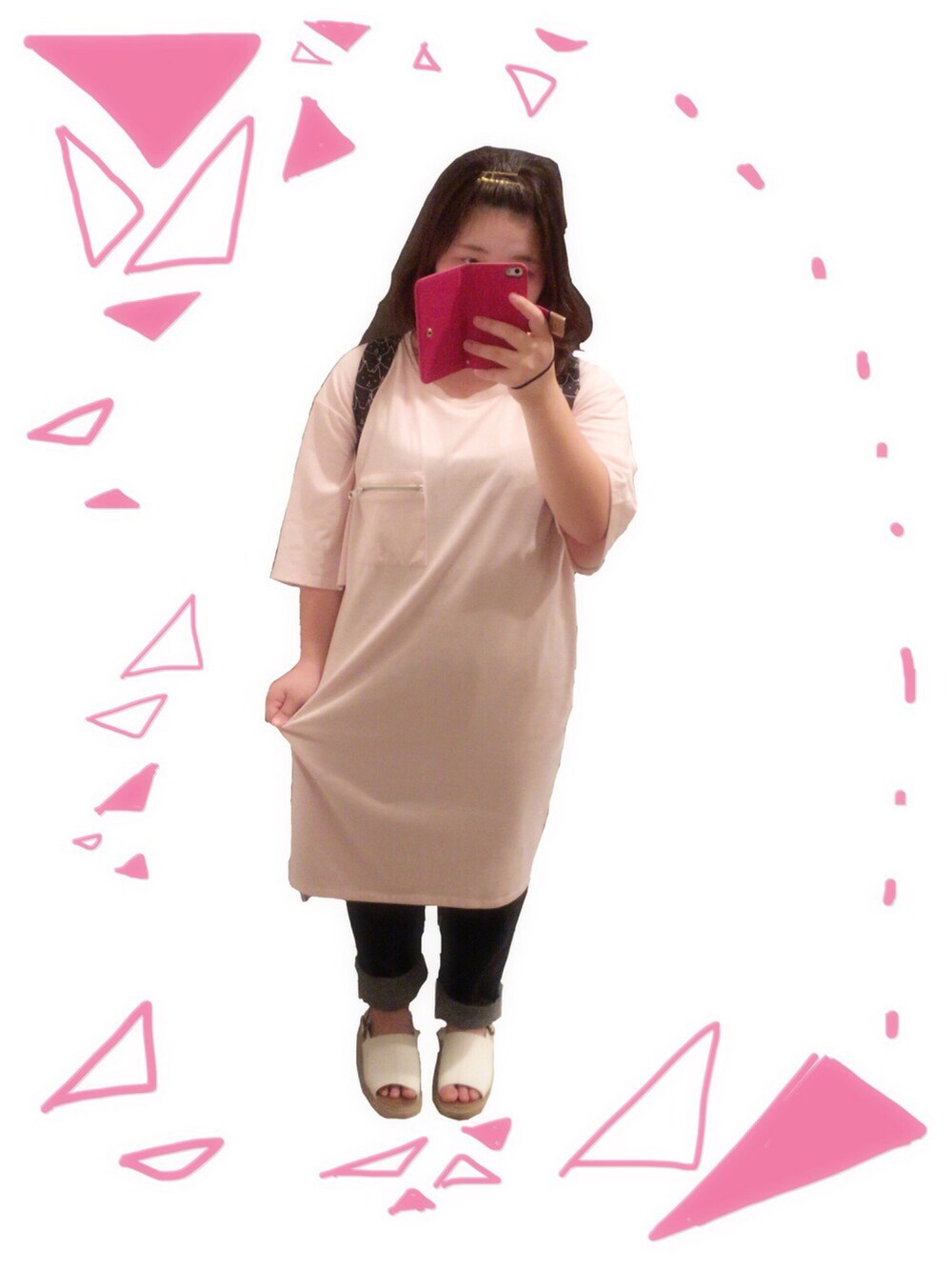 「AS KNOW AS PINKY、ピンク、シャツワンピ」｜「AS KNOW AS PINKYのアイテム（ワンピース/ドレス、ピンク系）」を使った、さちこさん（レディース・147cm）の夏コーディネートの1枚目の写真