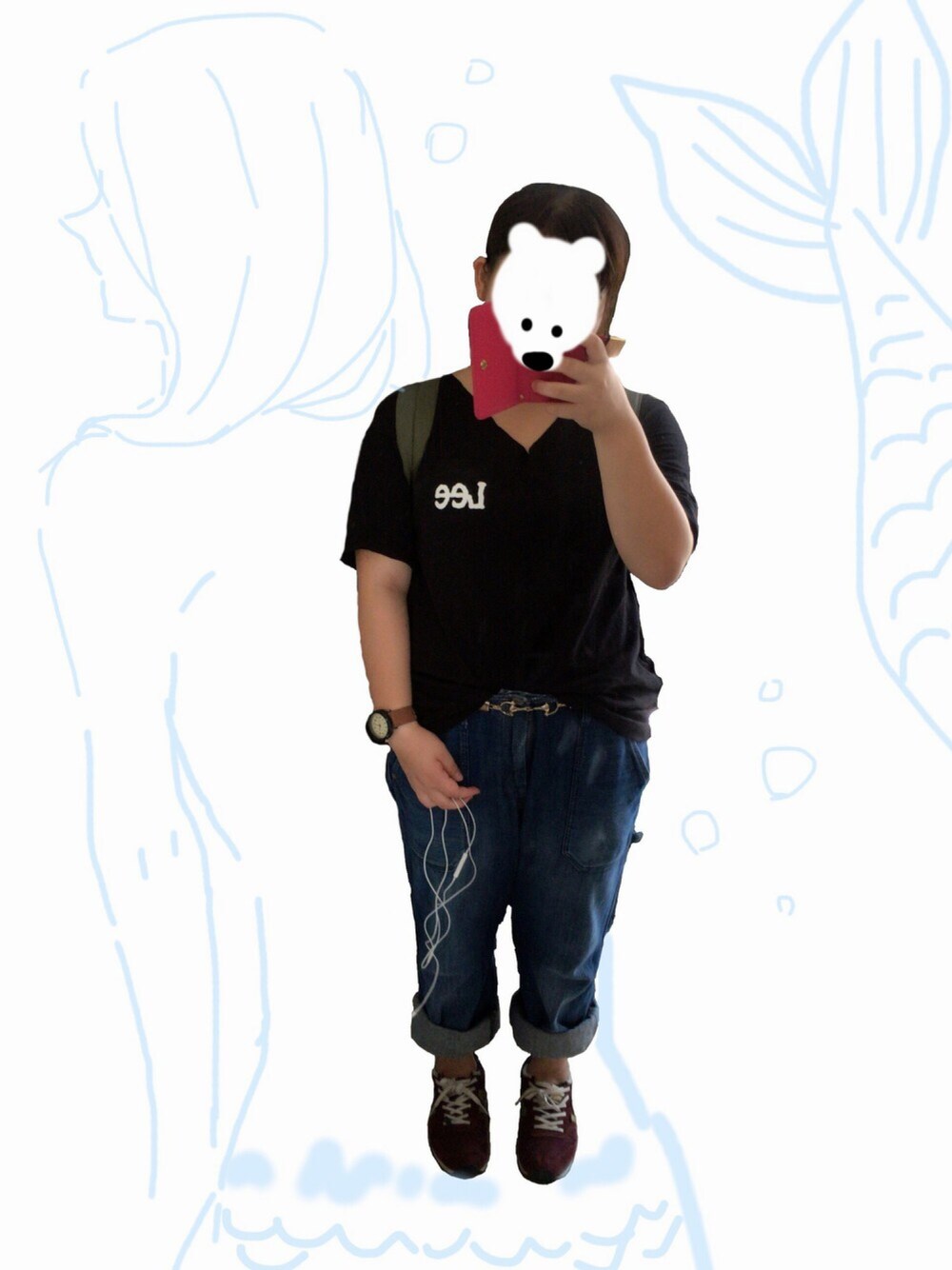 「人魚、セカオワ、LEE、花火、MARY QUANT」｜「Right-onのアイテム（Tシャツ/カットソー、ブラック系）」を使った、さちこさん（レディース・147cm）の夏コーディネートの1枚目の写真