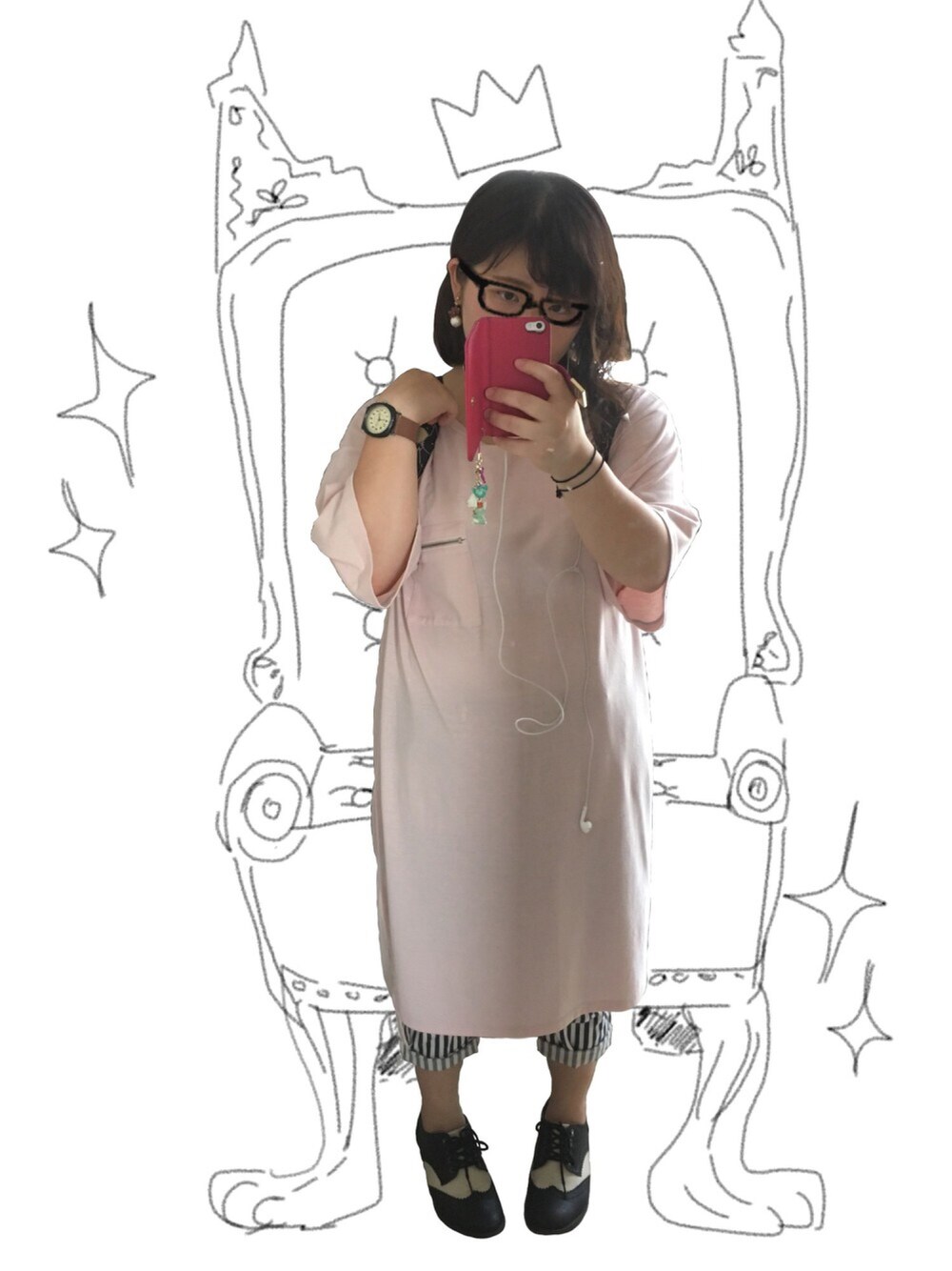 「ぽっちゃり、ぽっちゃりコーデ、メガネの日」｜「AS KNOW AS PINKYのアイテム（ワンピース/ドレス、ピンク系）」を使った、さちこさん（レディース・147cm）の秋コーディネートの1枚目の写真