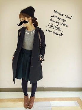 「grove（グローブ）のアイテム（ステンカラーコート）」を使った、かなさん（レディース・151cm）の冬コーディネート