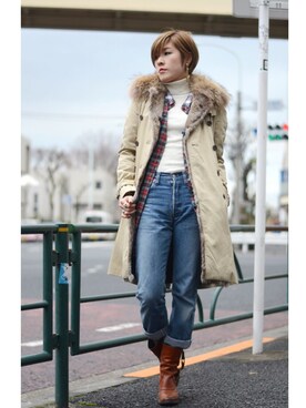 「Levis」｜「アイテム（ワンピース/ドレス）」を使った、miyuさん（レディース・169cm）の冬コーディネート