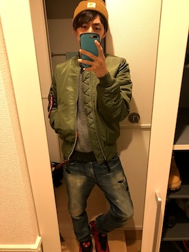 「アイテム（MA-1）」を使った、しょーまさん（メンズ・177cm・20代）の秋コーディネート