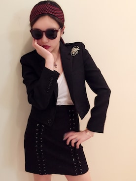 「SAINT LAURENT PARIS（サンローランパリ）のアイテム（ブルゾン）」を使った、周扬青さん（レディース・164cm）の秋コーディネート