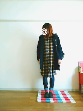 「シャツワンピ」｜「アイテム（ダッフルコート）」を使った、sayさん（レディース・160cm）の冬コーディネート