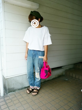 「SUPER HAKKA（スーパーハッカ）のアイテム（パンツ）」を使った、sayさん（レディース・160cm）の夏コーディネート