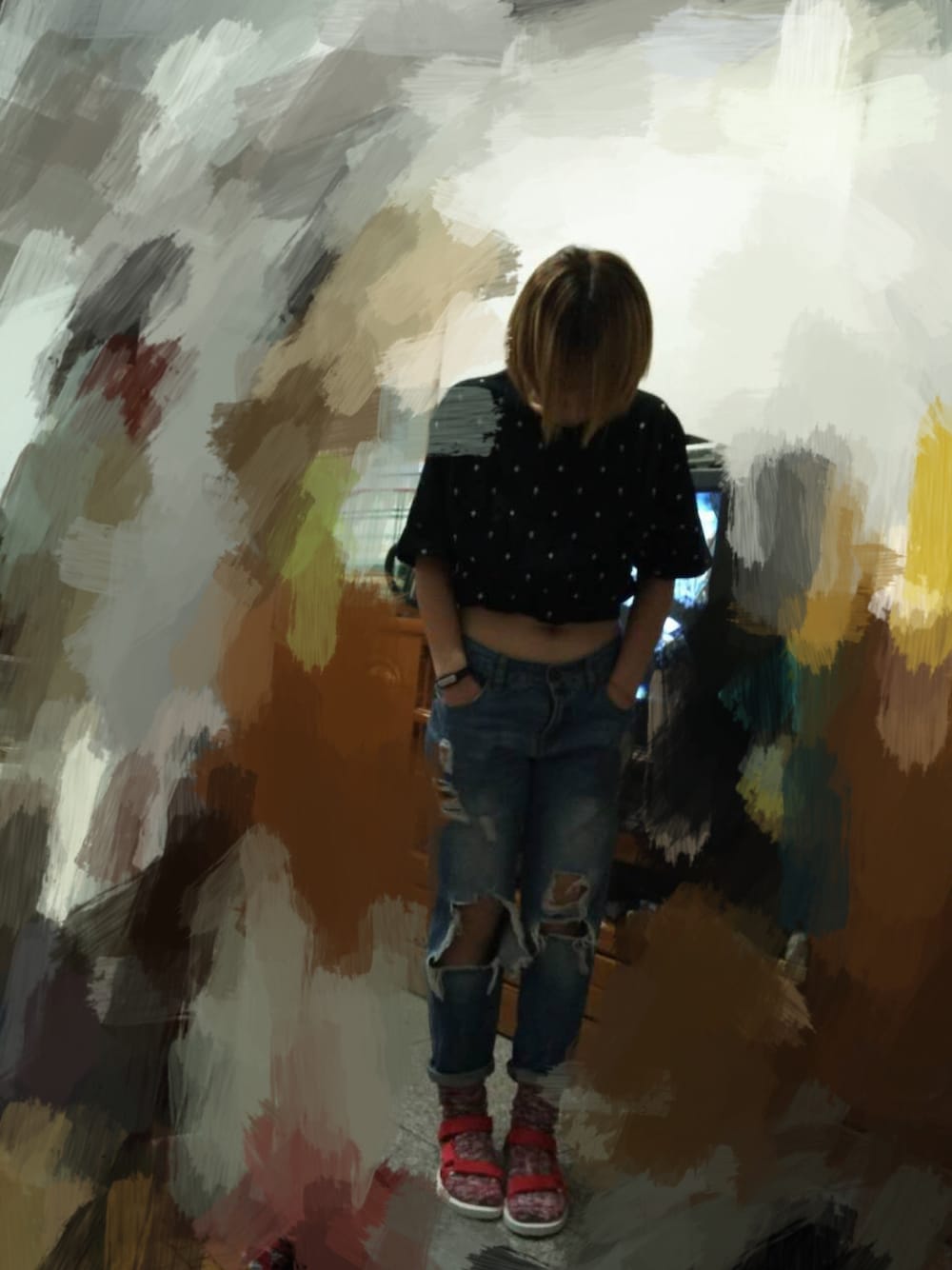 「ECKOのアイテム（Tシャツ/カットソー、ブラック系）」を使った、臭迪巴儿さん（レディース・158cm）の夏コーディネートの1枚目の写真