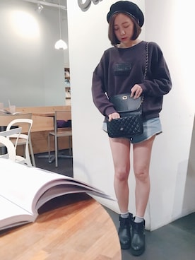 「A BATHING APE（アベイシングエイプ）のアイテム（ハンチング/ベレー帽）」を使った、Ming Ming Hsiehさん（レディース・154cm）の冬コーディネート